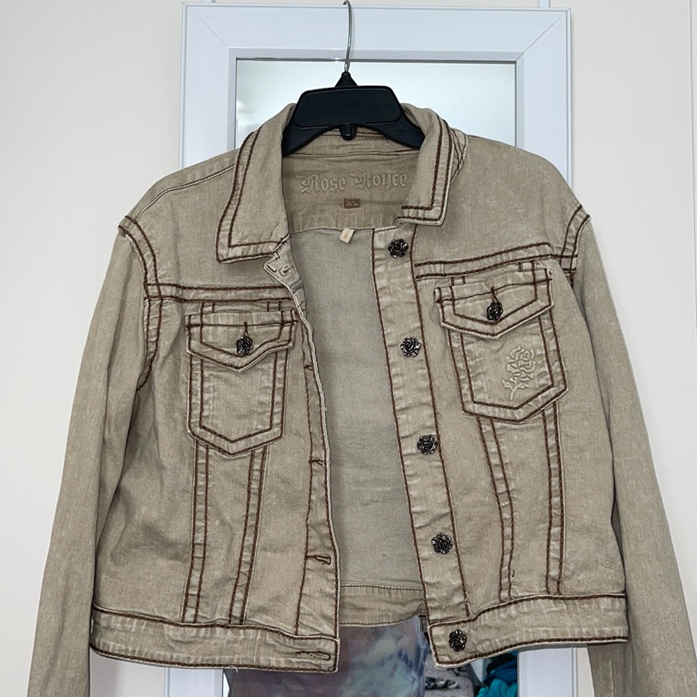 Cropped Taupe a beige tan denim jacket